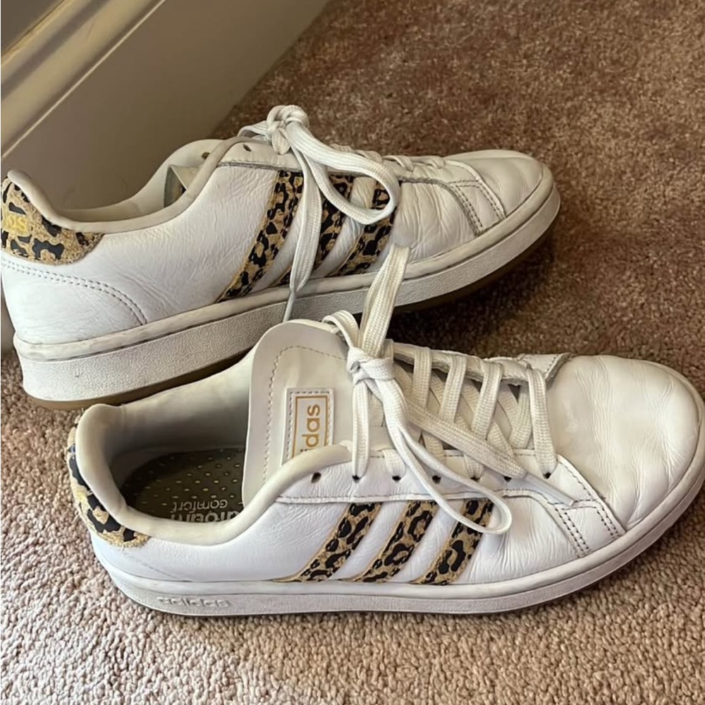 Adidas Women's White and Leopard Sneakers